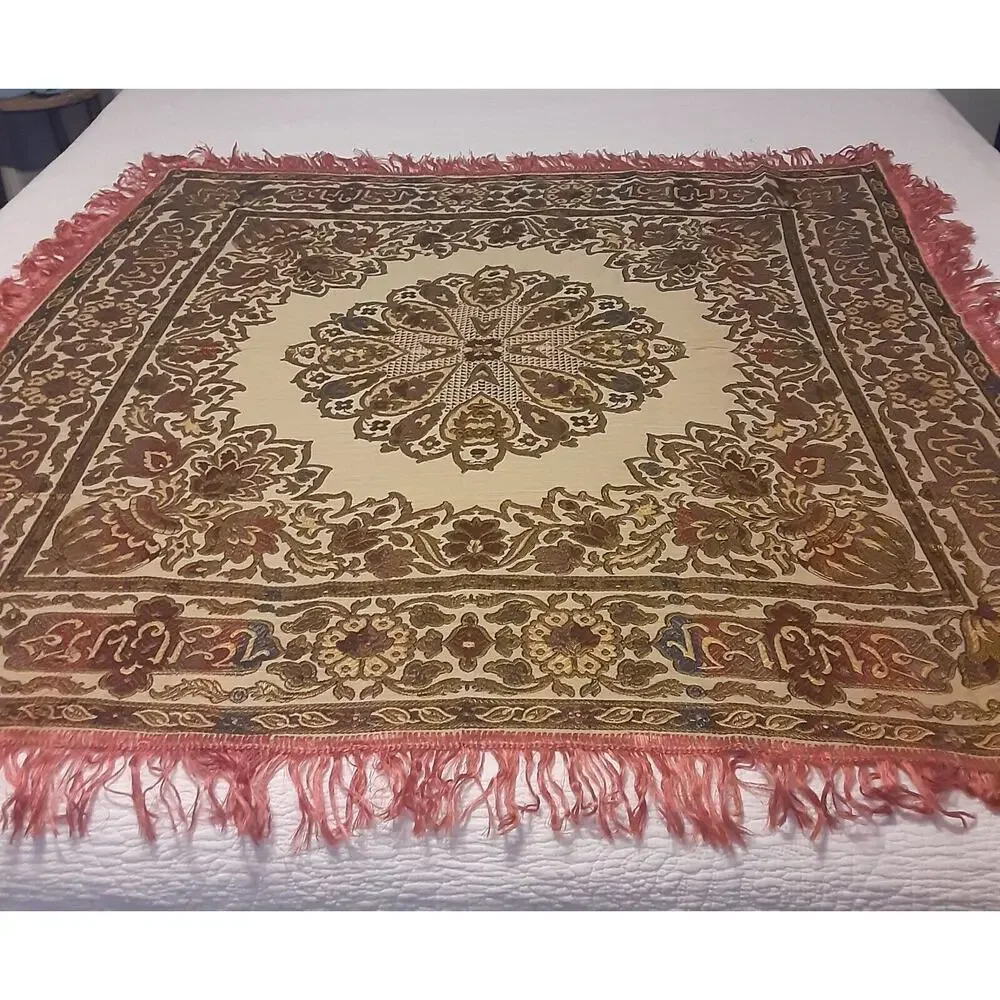 Vintage Woven And Fringed Tablecloth Middle Eastern Eclectic Urduian